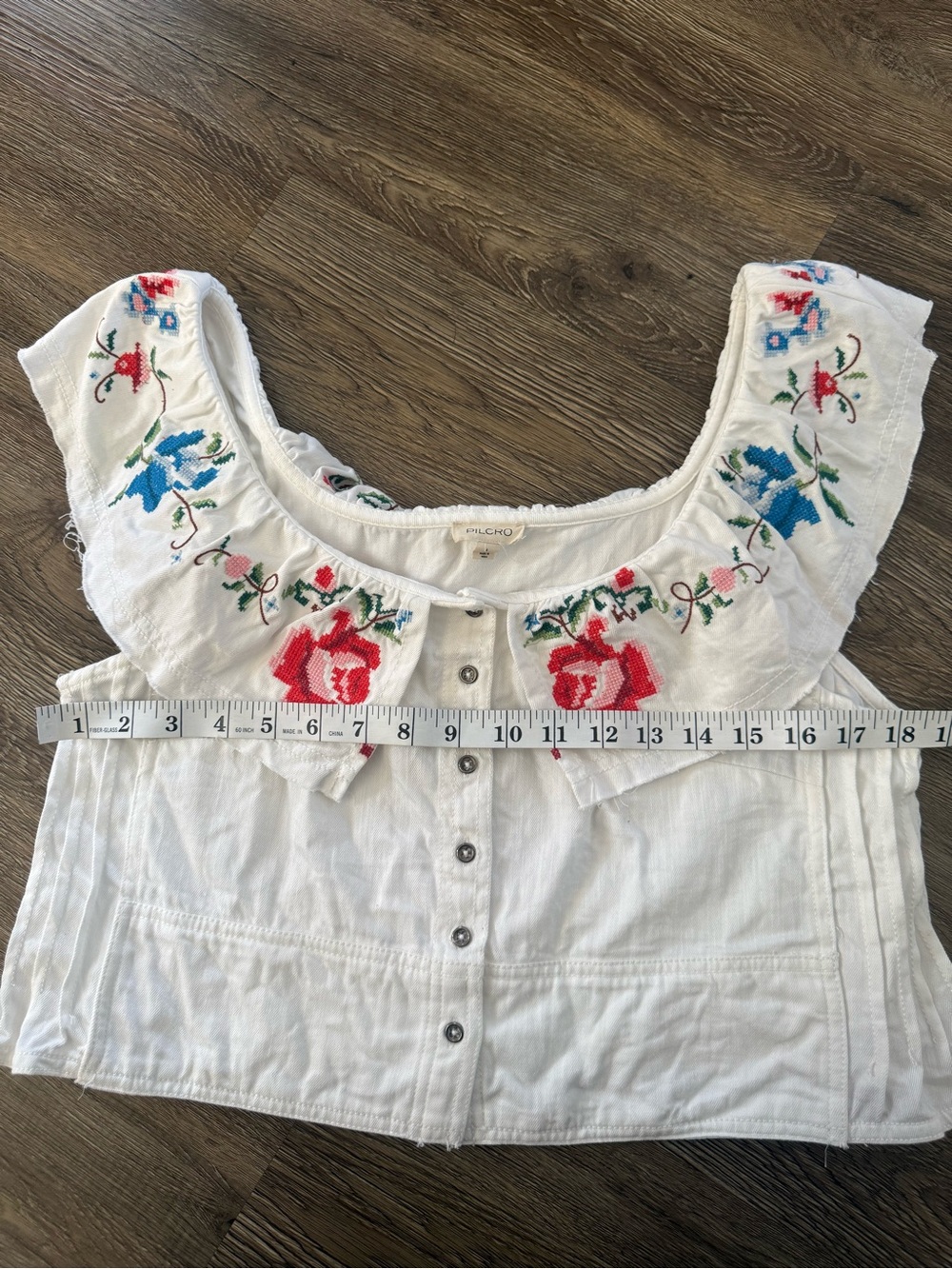 Anthropologie Pilcro Embellished Ruffle Collar Top Size Large - Picture 5 of 9